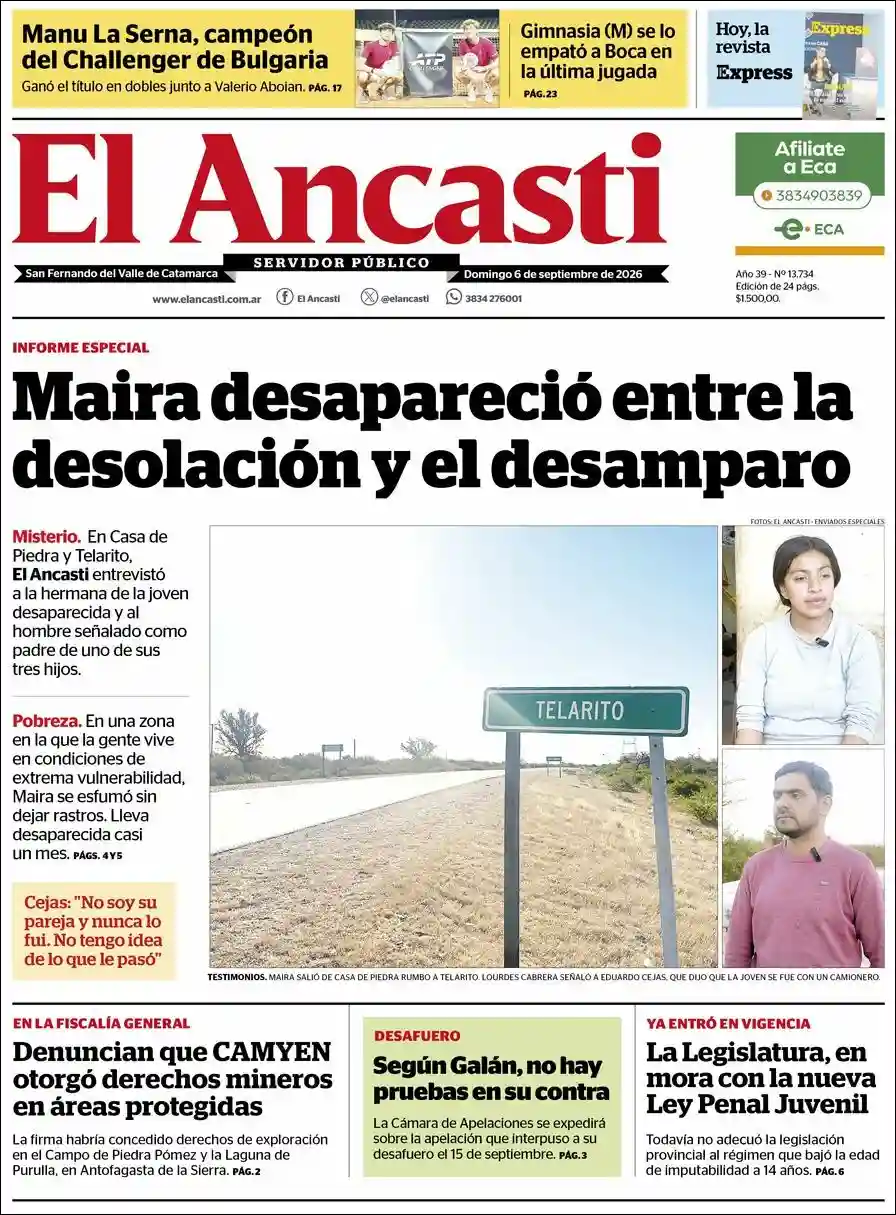 Evolucion Streaming | MARÍA ESTER - Tapa del diario Ancasti
