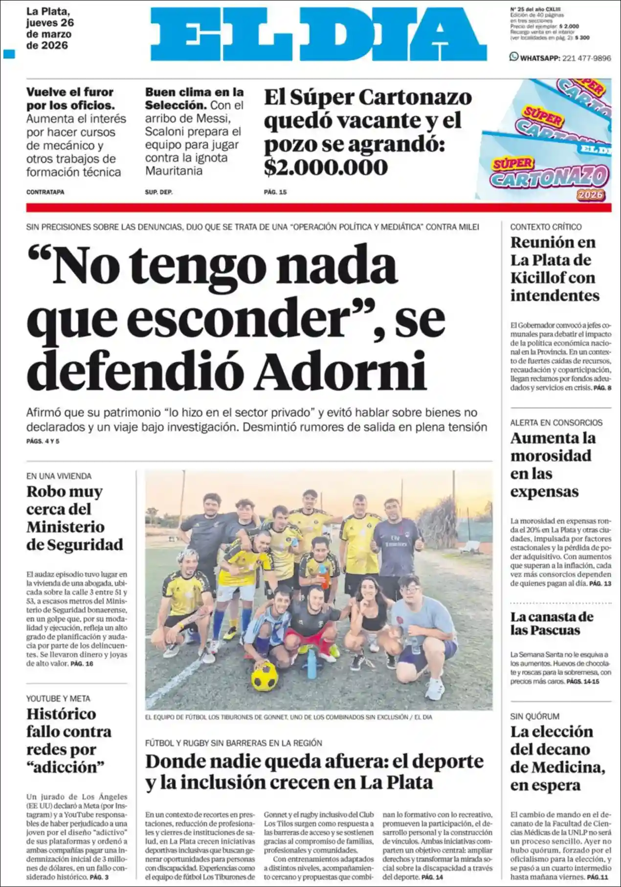 Evolucion Streaming | MARÍA ESTER - Tapa del diario El Dia